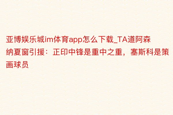 亚博娱乐城im体育app怎么下载_TA道阿森纳夏窗引援：正印中锋是重中之重，塞斯科是策画球员