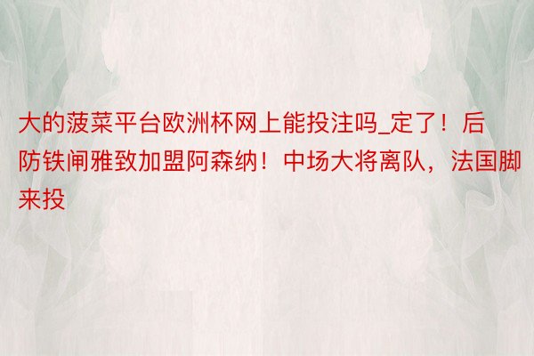 大的菠菜平台欧洲杯网上能投注吗_定了！后防铁闸雅致加盟阿森纳！中场大将离队，法国脚来投
