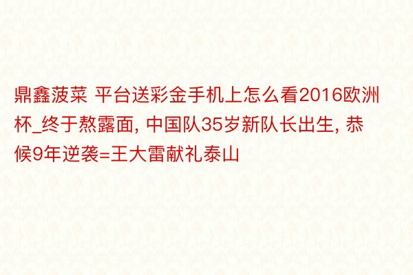 鼎鑫菠菜 平台送彩金手机上怎么看2016欧洲杯_终于熬露面, 中国队35岁新队长出生, 恭候9年逆袭=王大雷献礼泰山